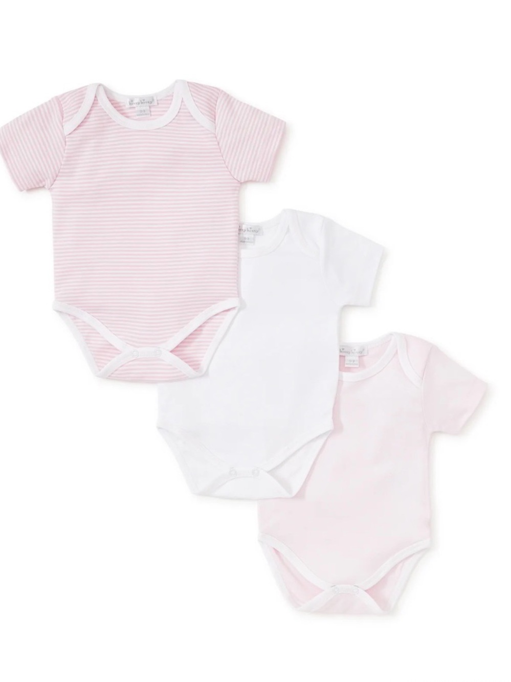 Kissy Kissy 3-Pack Short Sleeve Bodysuits in Pink, White and Pink Stripe